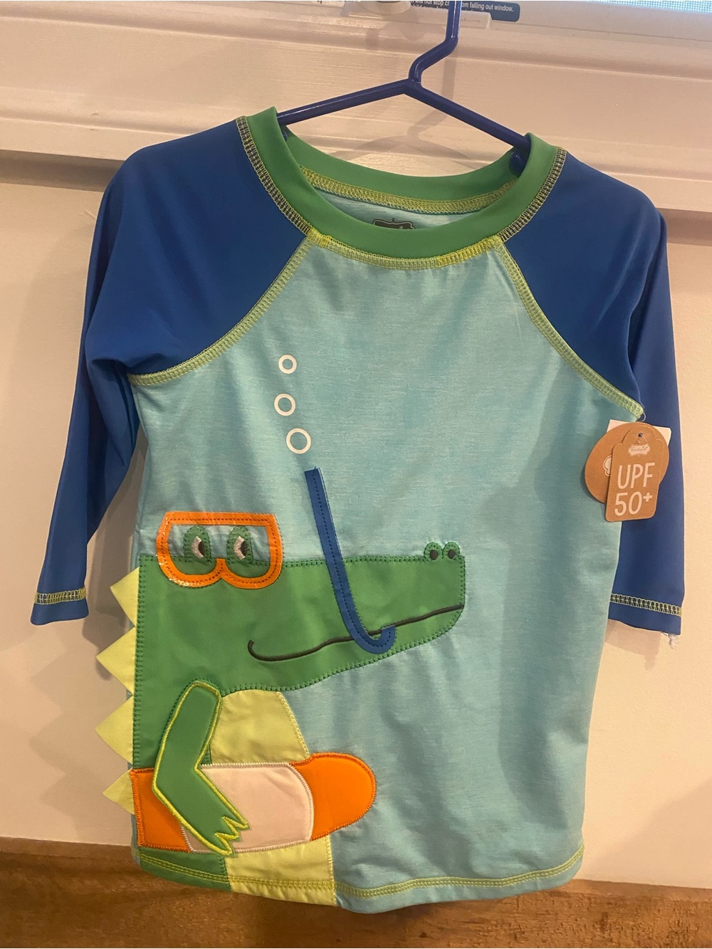 Mud Pie Boys Light Blue & Green Alligator UPF 50+ Swim Rashguard